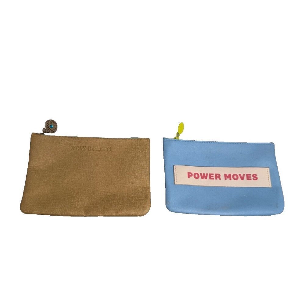 Ipsy Gold "Stay Golden" Blue "Power Moves"  Makeup Bags Set of 2 - EUC
